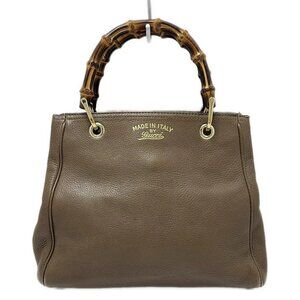 GUCCI Bamboo Shopper Dark Brown Leather Tote Bag bran-520-100125